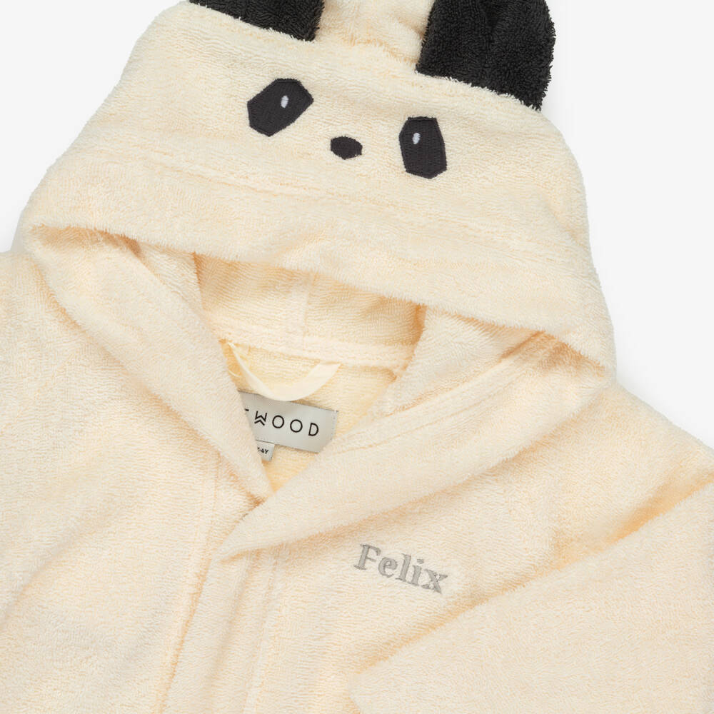 Liewood-Personalised Ivory Panda Towelling Bathrobe | Childrensalon