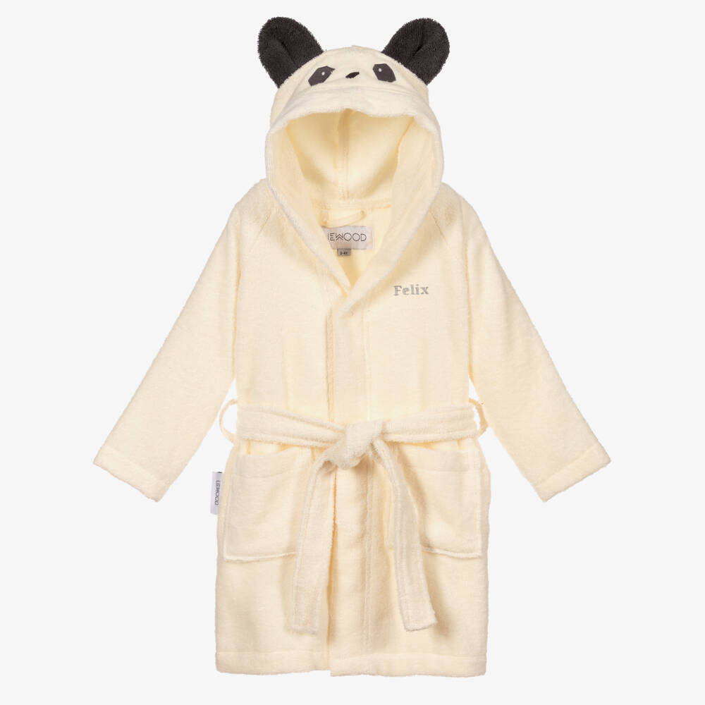 Liewood-Personalised Ivory Panda Towelling Bathrobe | Childrensalon
