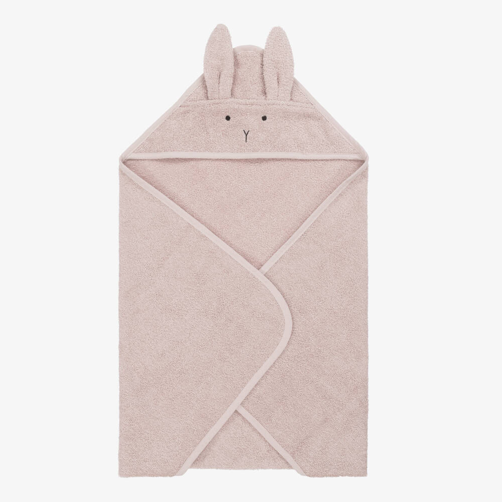 Liewood-Pink Cotton Bunny Hooded Towel (70cm) | Childrensalon
