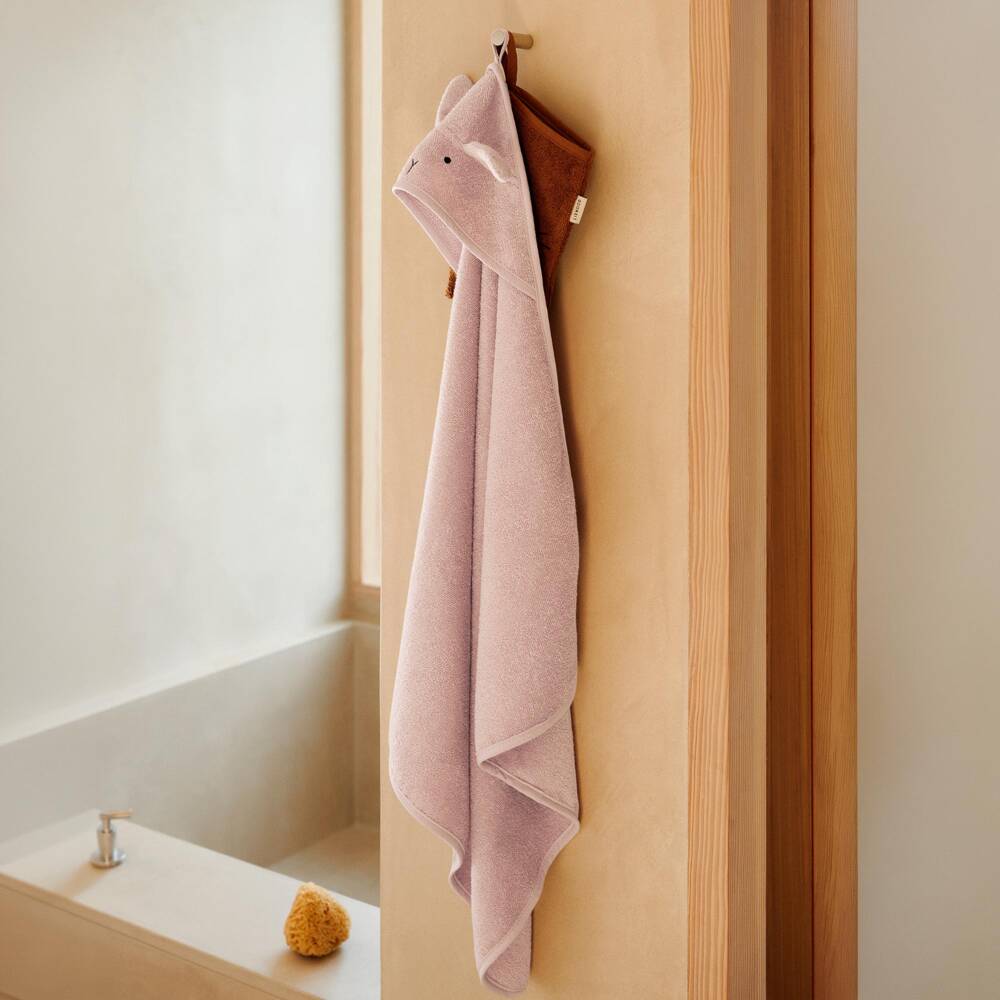 Liewood-Pink Cotton Bunny Hooded Towel (70cm) | Childrensalon
