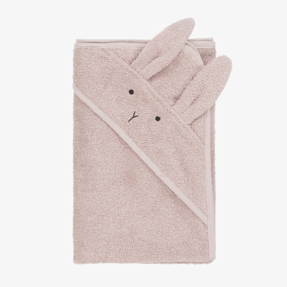 Liewood-Pink Cotton Bunny Hooded Towel (70cm) | Childrensalon