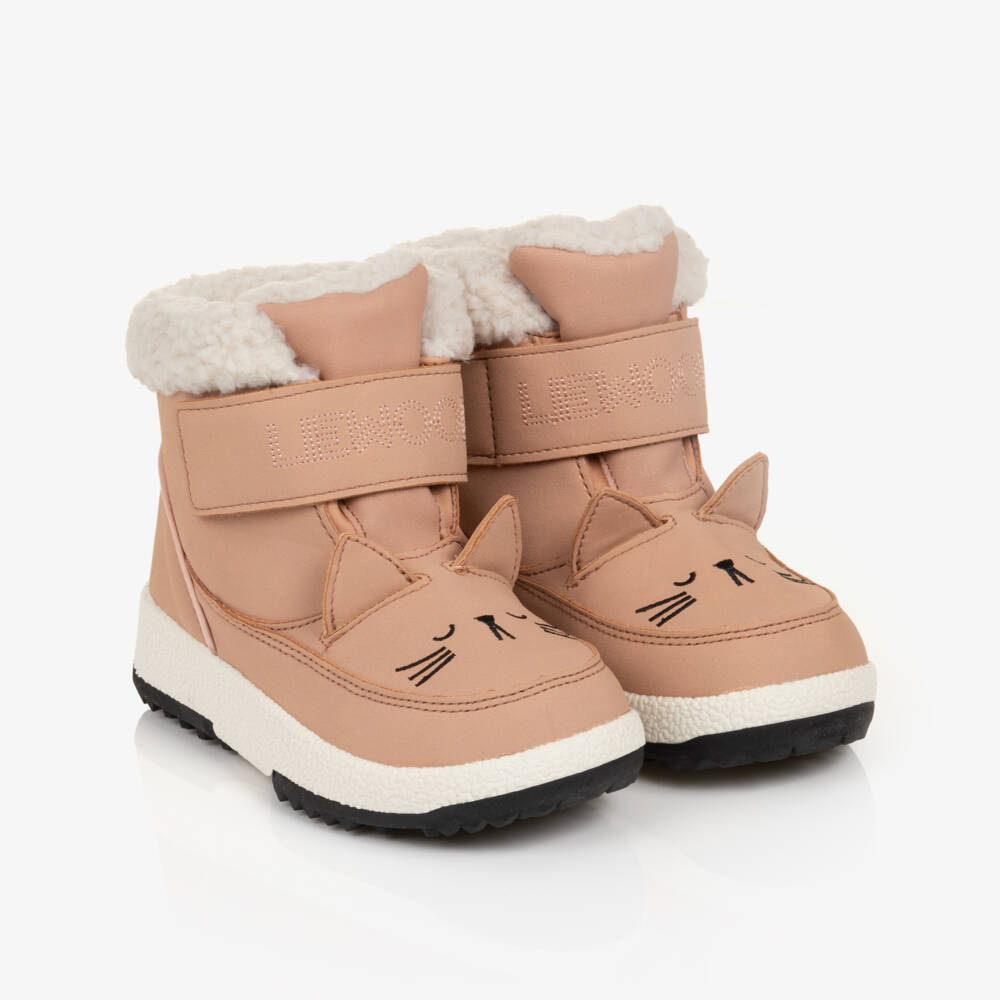 Liewood-Pink Faux Suede Cat Boot with Fleece Lining | Childrensalon