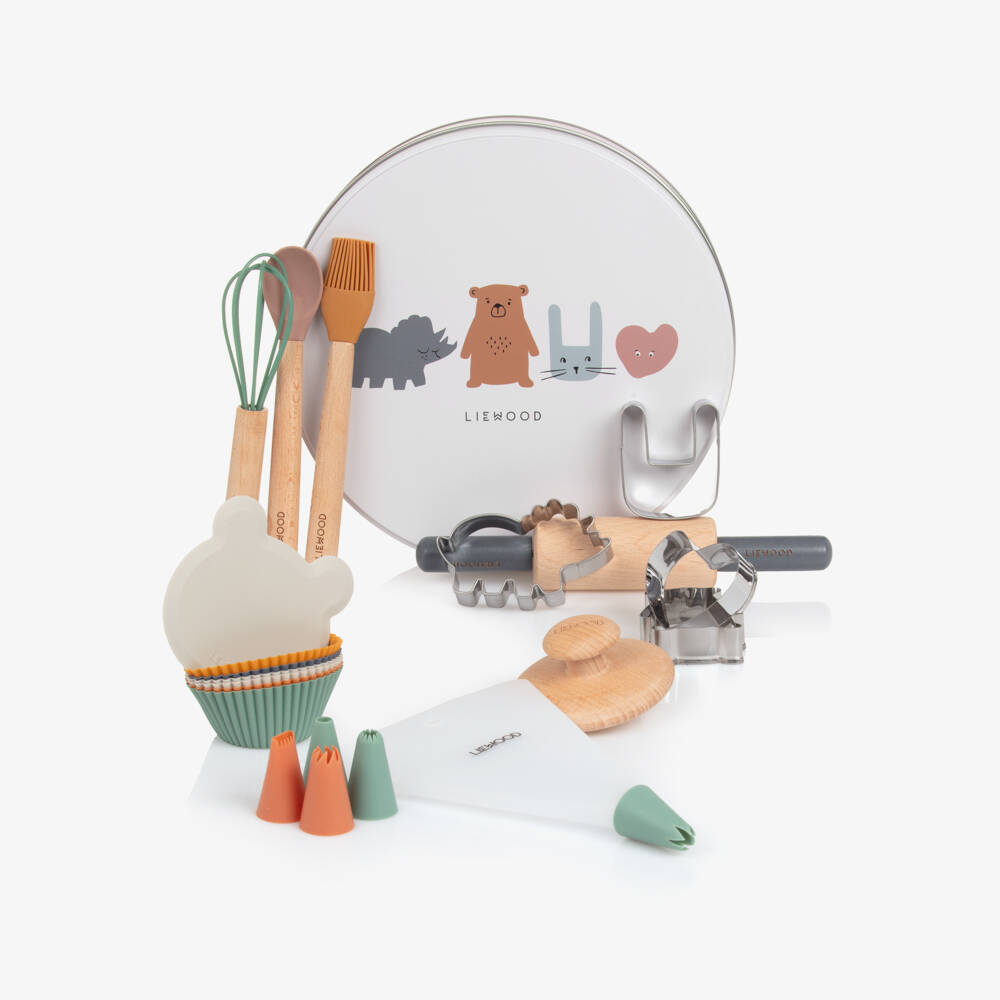 Liewood-Wood & Silicone Baking Set with Storage Tin (25cm) | Childrensalon