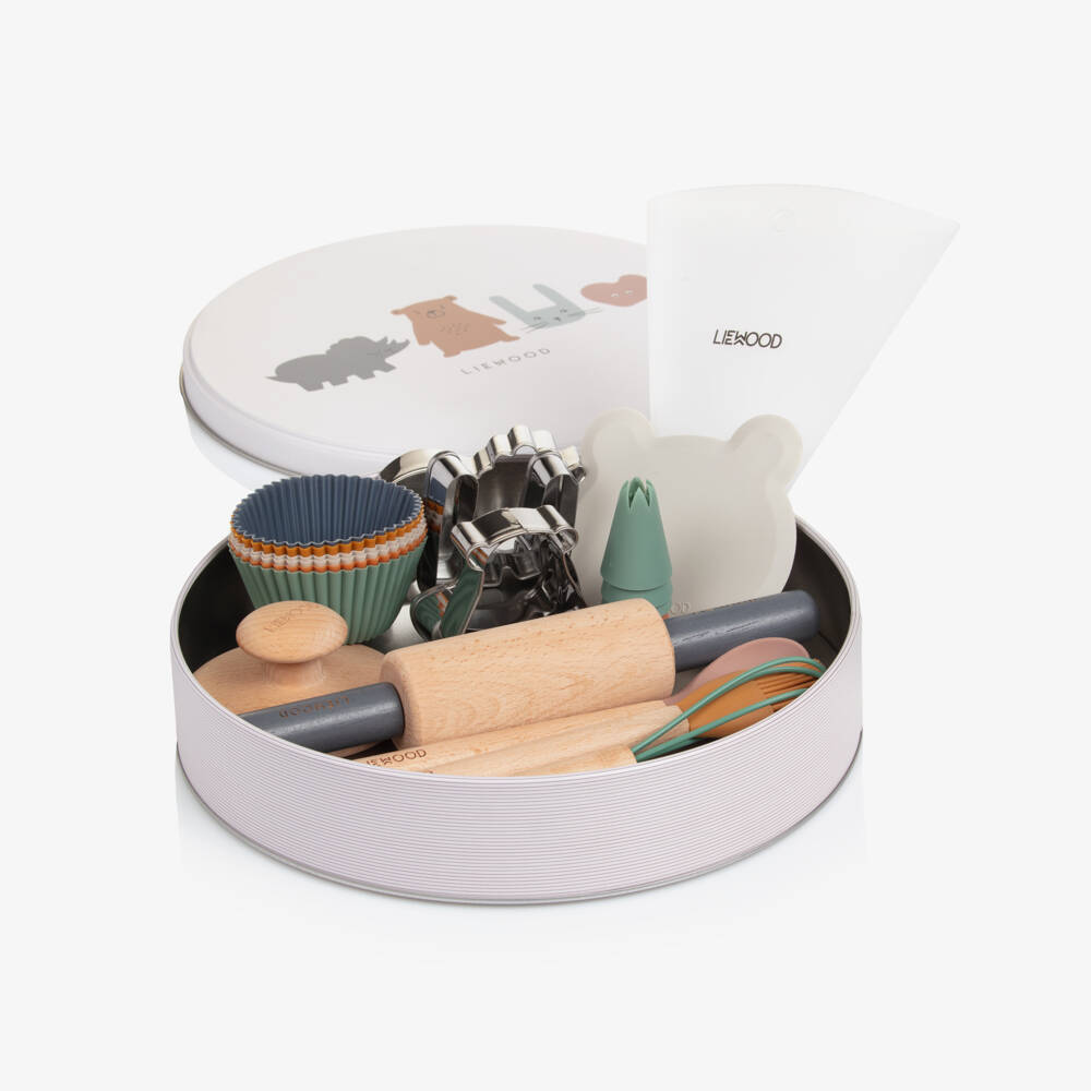 Liewood-Wood & Silicone Baking Set with Storage Tin (25cm) | Childrensalon