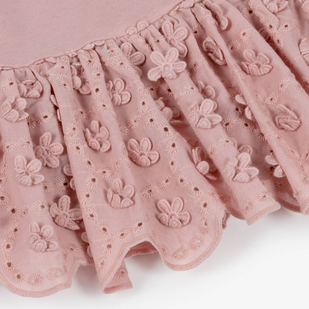 Lili Gaufrette-Baby Girls Pink Jersey Dress with Floral Appliqués | Childrensalon
