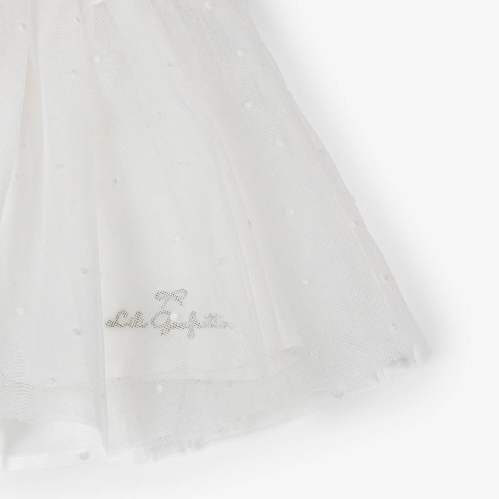 Lili Gaufrette-Baby Girls Pink & White Jersey & Tulle Dress with Pearl Bow | Childrensalon