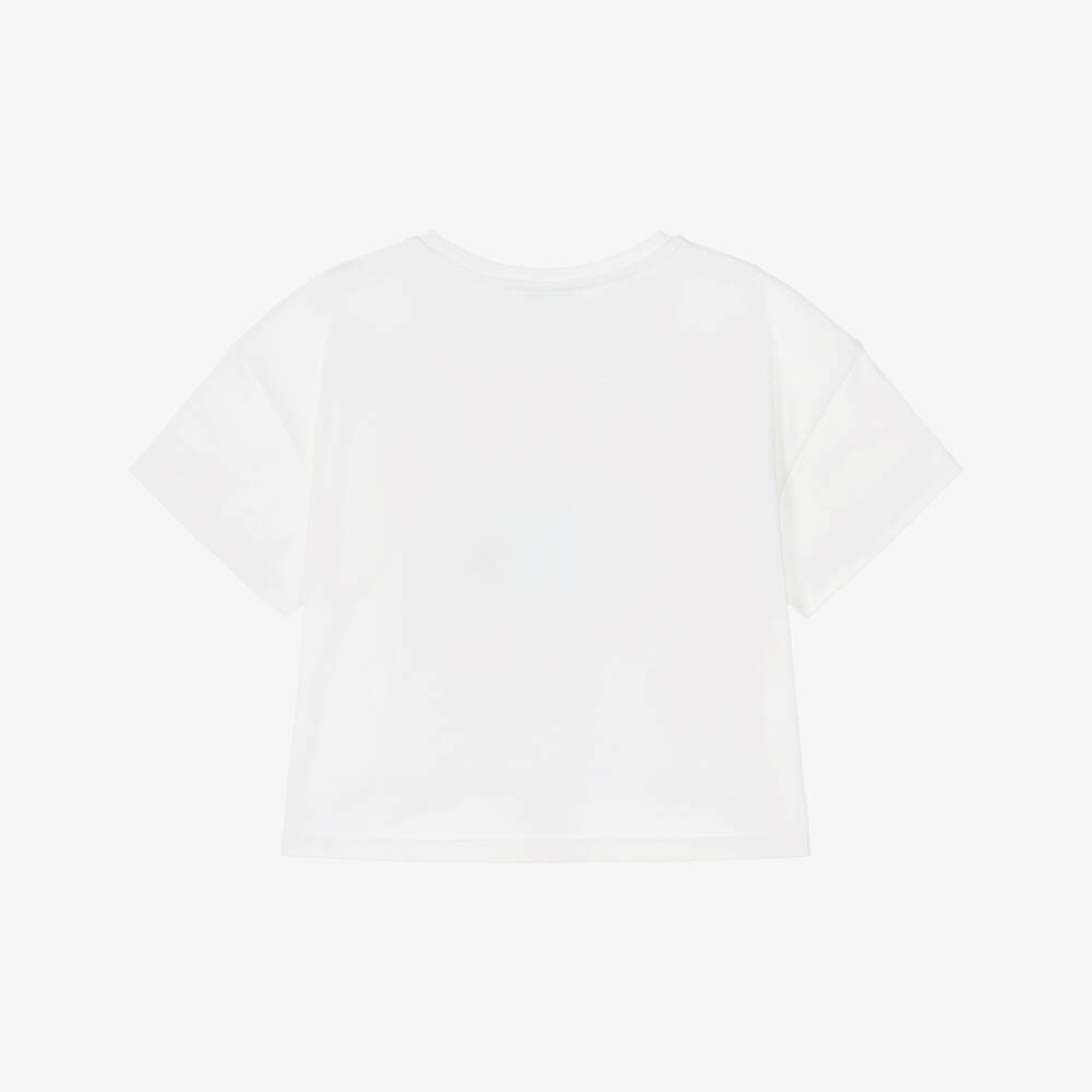 Lili Gaufrette-Girls Ivory Jersey T-Shirt with Ballerina Motif | Childrensalon