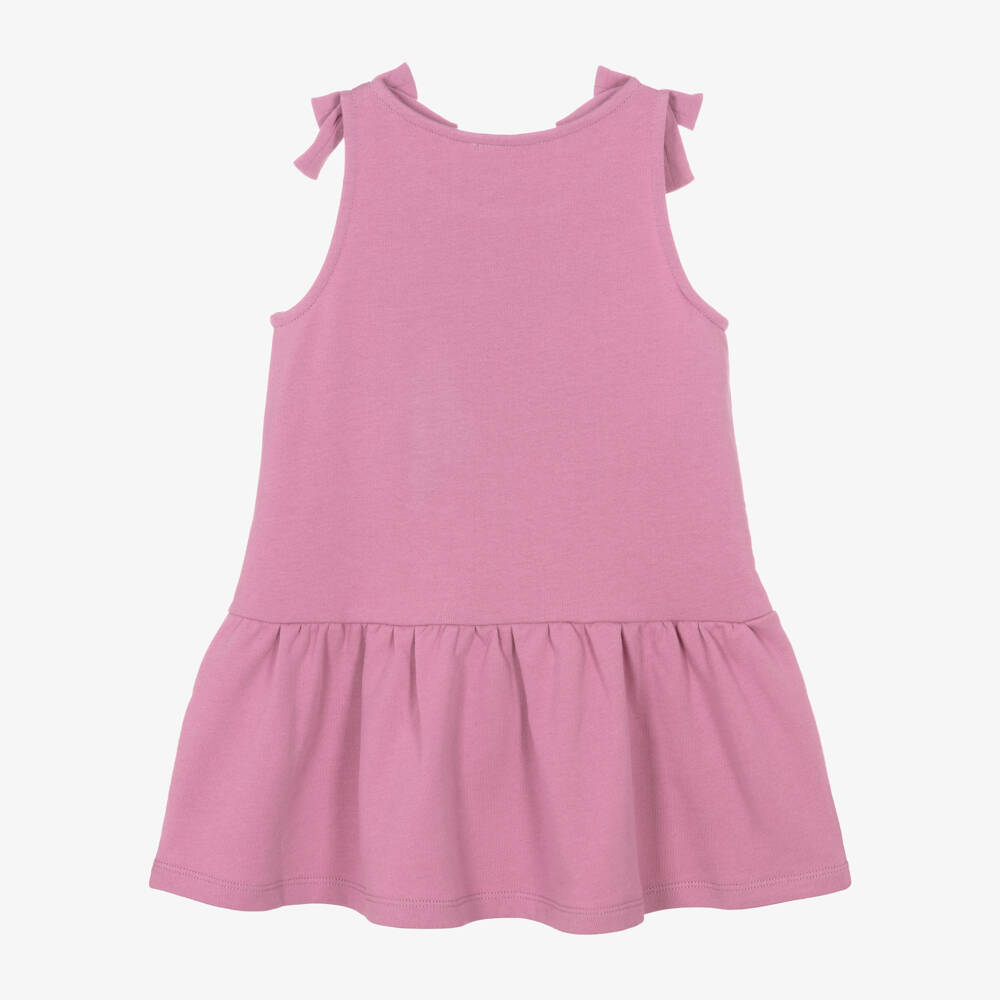 Lili Gaufrette-Girls Lilac Pink Organic Cotton Dress with Floral Appliqués | Childrensalon
