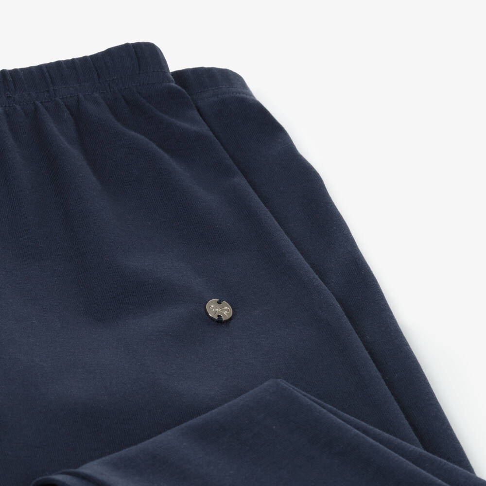 Lili Gaufrette-Girls Navy Blue Jersey Leggings with Bows | Childrensalon