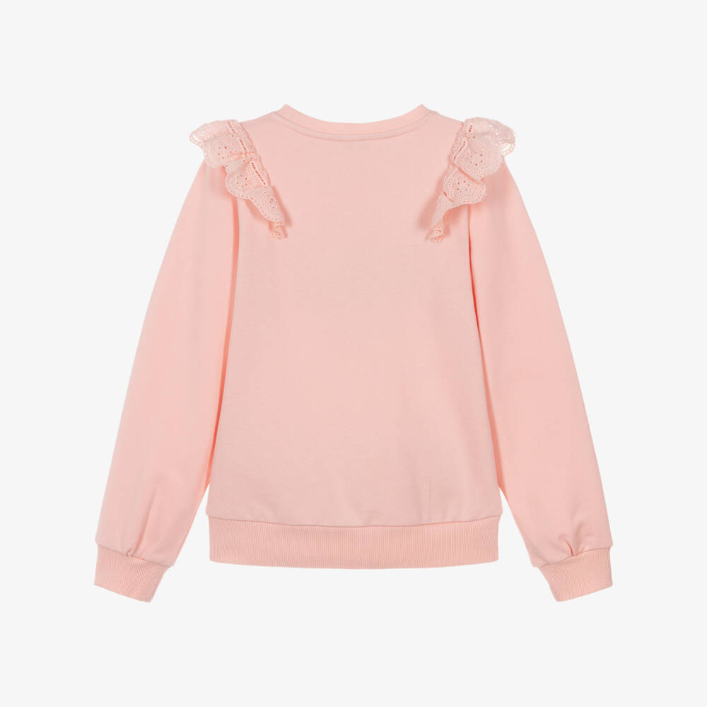 Lili Gaufrette-Girls Peach-Pink Sweatshirt with Parisienne Picnic Graphic | Childrensalon