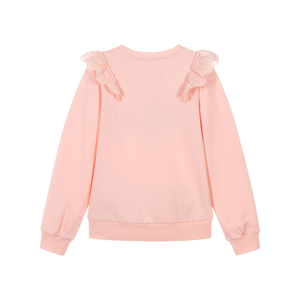 Lili Gaufrette-Girls Peach-Pink Sweatshirt with Parisienne Picnic Graphic | Childrensalon
