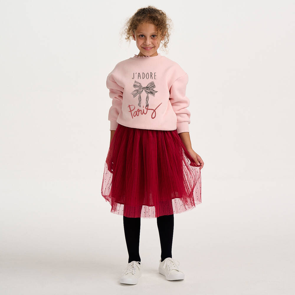 Lili Gaufrette-Girls Pink Cotton J'Adore Paris Sweatshirt | Childrensalon