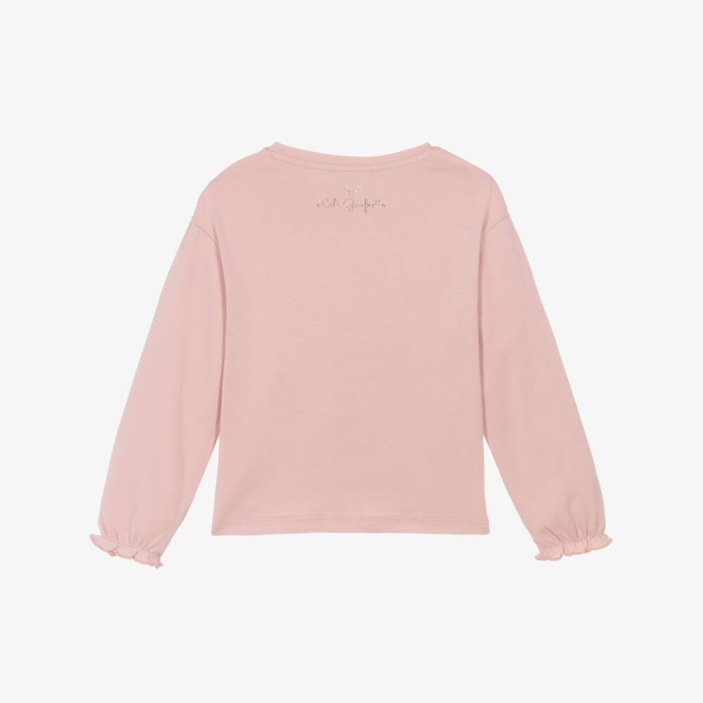 Lili Gaufrette-Girls Pink Cotton Top with Gold Eiffel Tower & Black Bow | Childrensalon