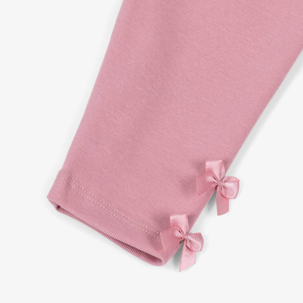 Lili Gaufrette-Girls Pink Jersey Leggings with Ribbon Bows | Childrensalon