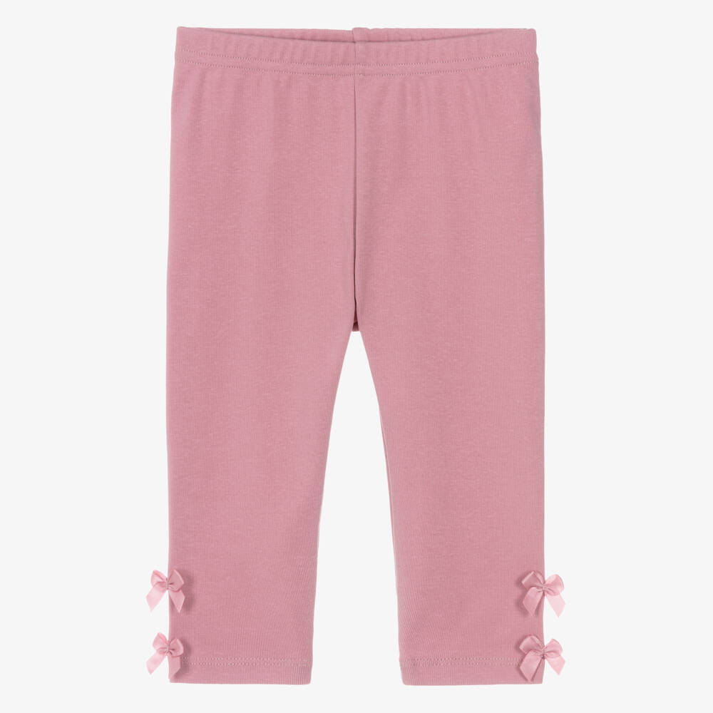 Lili Gaufrette-Girls Pink Jersey Leggings with Ribbon Bows | Childrensalon