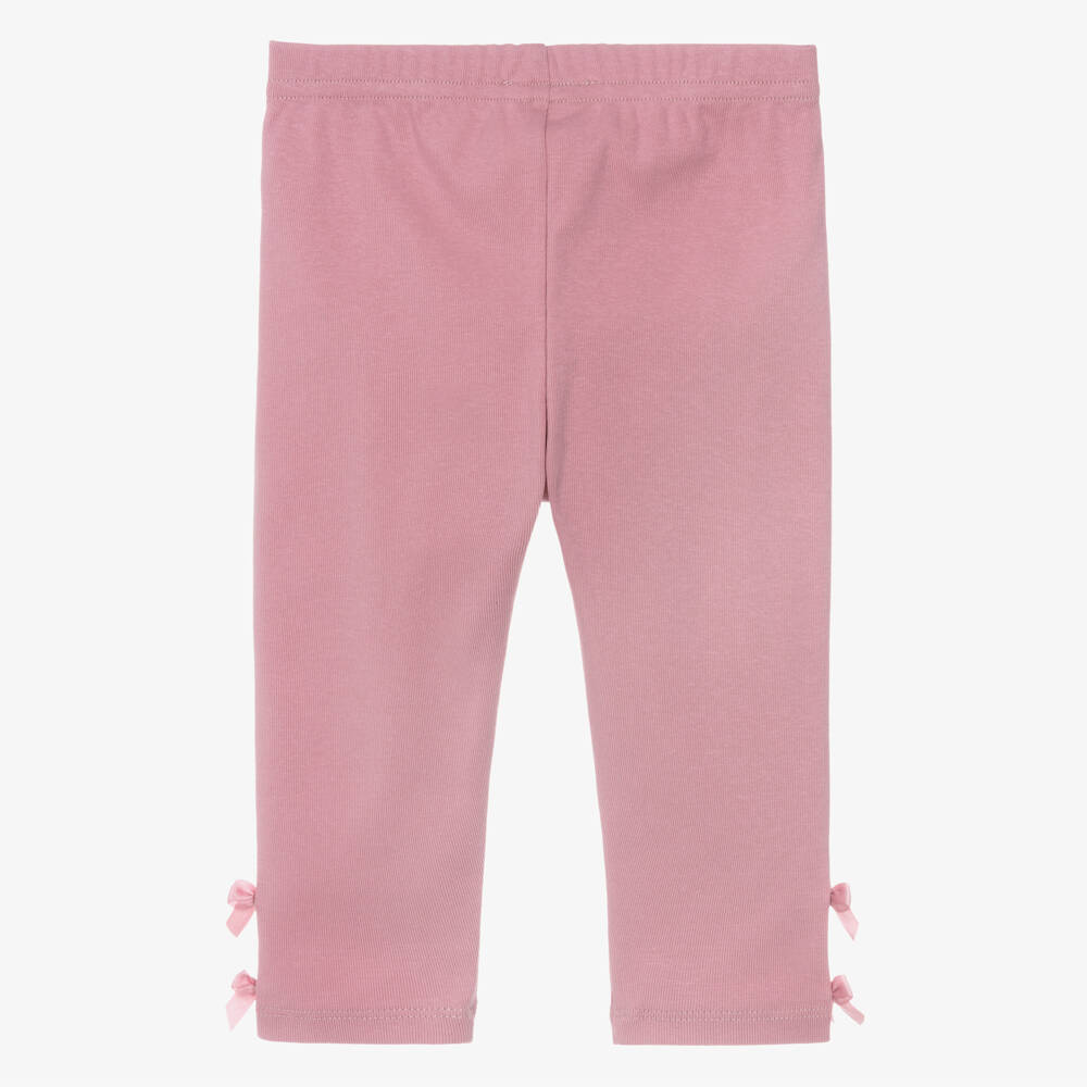 Lili Gaufrette-Girls Pink Jersey Leggings with Ribbon Bows | Childrensalon