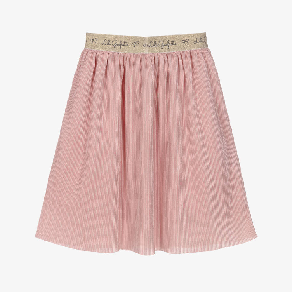 Lili Gaufrette-Girls Pink Satin Plissé Skirt | Childrensalon