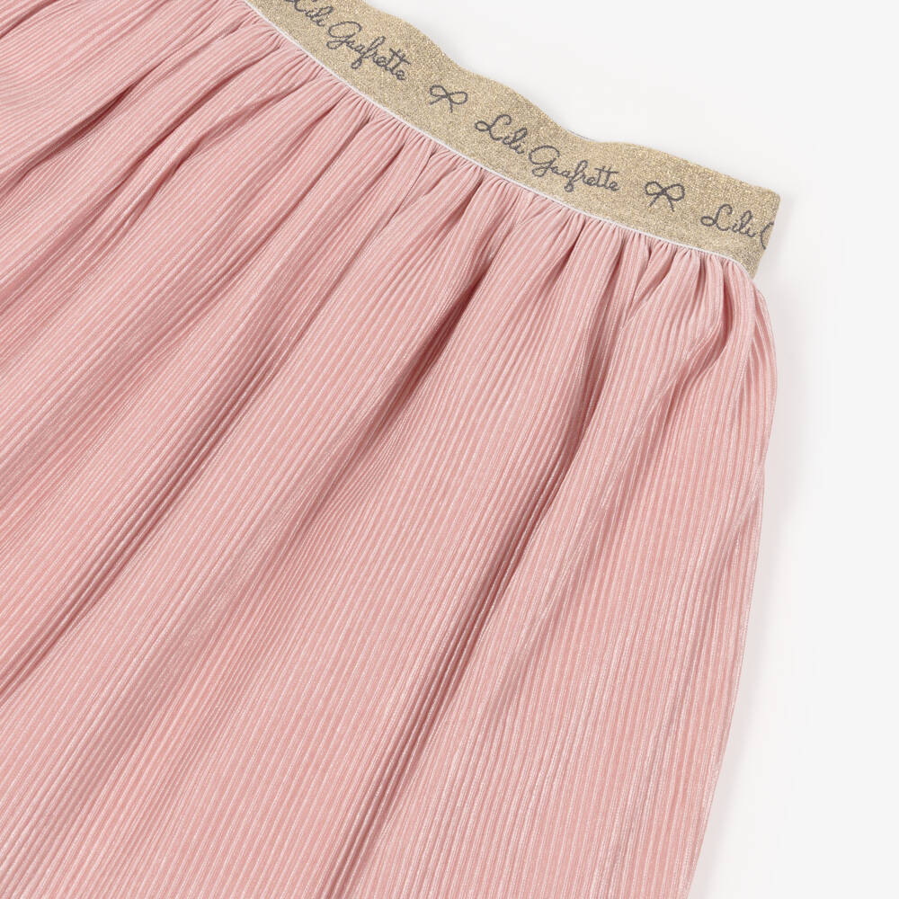 Lili Gaufrette-Girls Pink Satin Plissé Skirt | Childrensalon