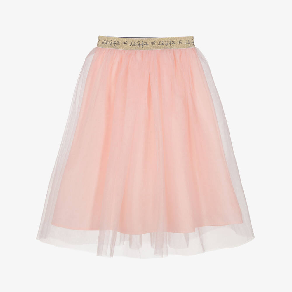 Lili Gaufrette-Girls Pink Shimmery Tulle Midi Skirt | Childrensalon
