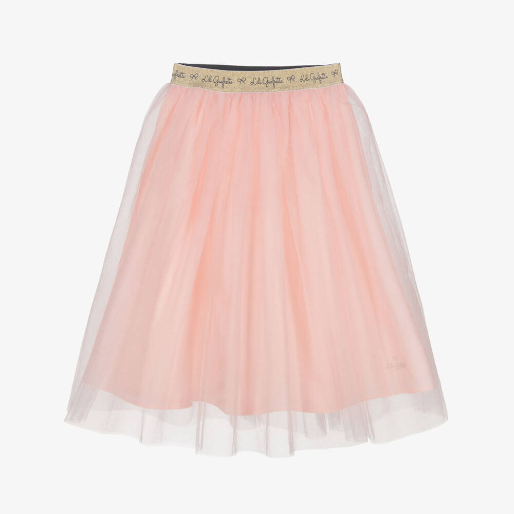 Lili Gaufrette-Girls Pink Shimmery Tulle Midi Skirt | Childrensalon