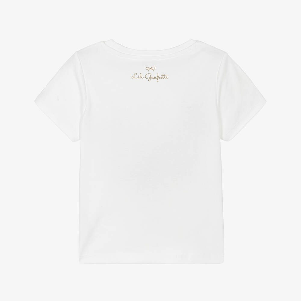 Lili Gaufrette-Girls White Cotton J'Adore Paris T-Shirt | Childrensalon