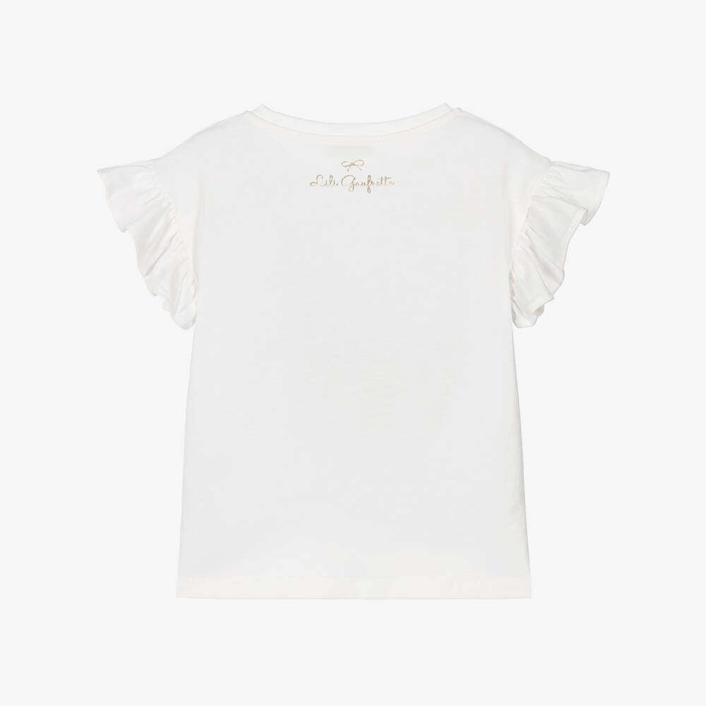 Lili Gaufrette-Girls White Cotton T-Shirt with Parisian Girl Print | Childrensalon