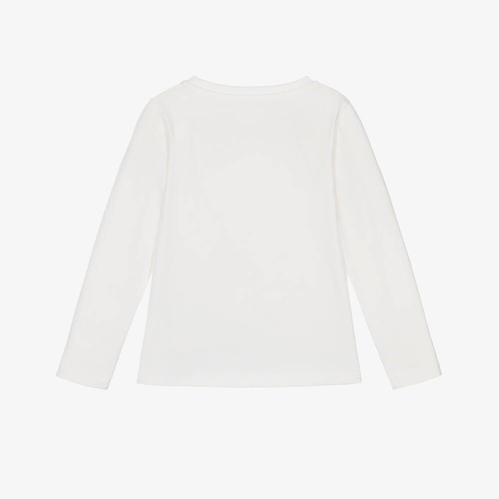 Lili Gaufrette-Girls White Cotton Top with Parisian Girl Print | Childrensalon