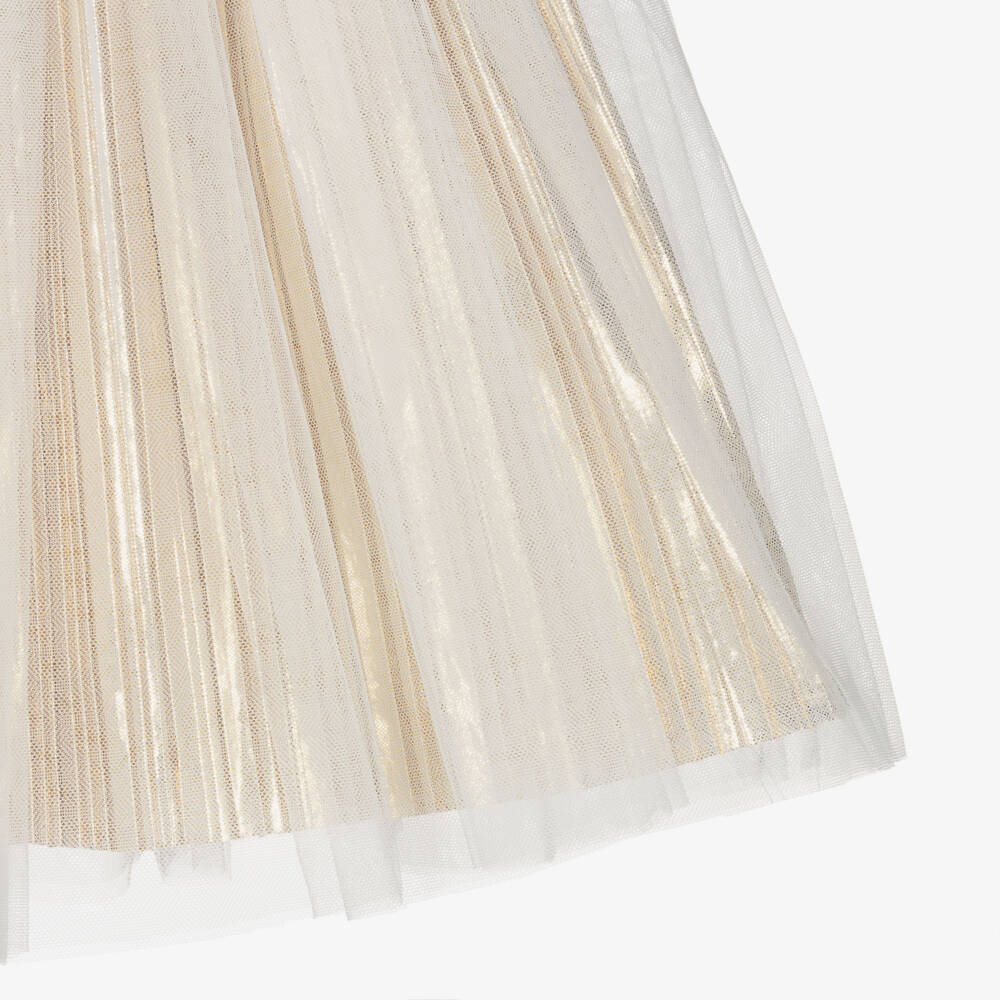 Lili Gaufrette-Girls White Tulle & Gold Plissé Skirt | Childrensalon