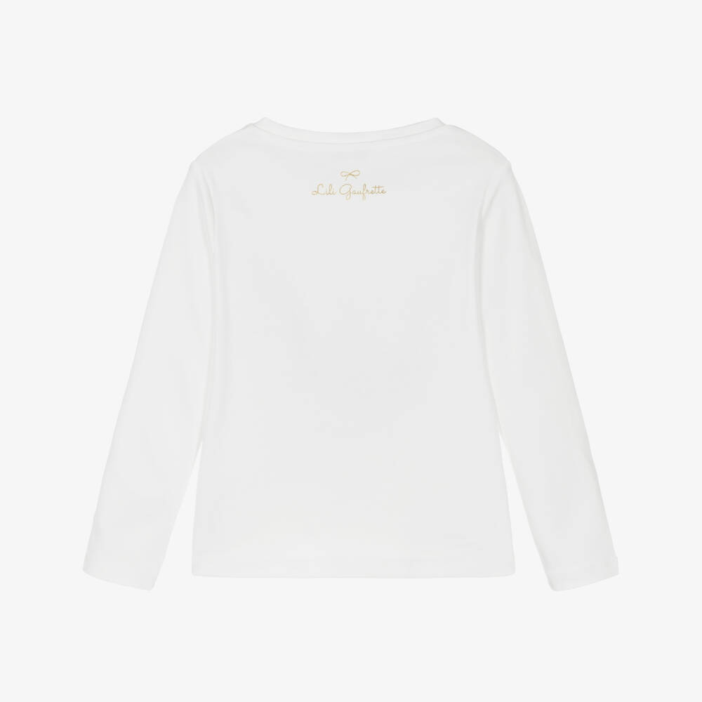 Lili Gaufrette-White Cotton Top with Festive Girl Motif | Childrensalon