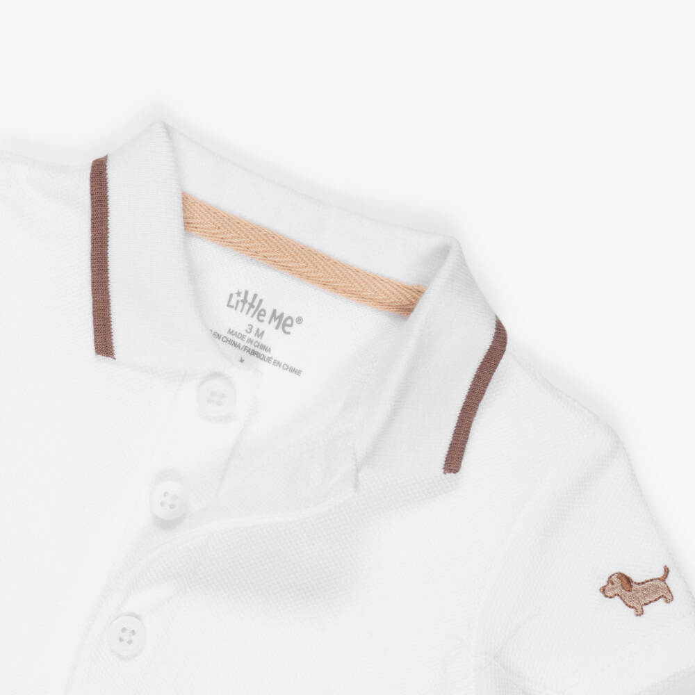 Little Me-Baby Boys Beige Striped Cotton Puppy Dungaree Shorts Set | Childrensalon