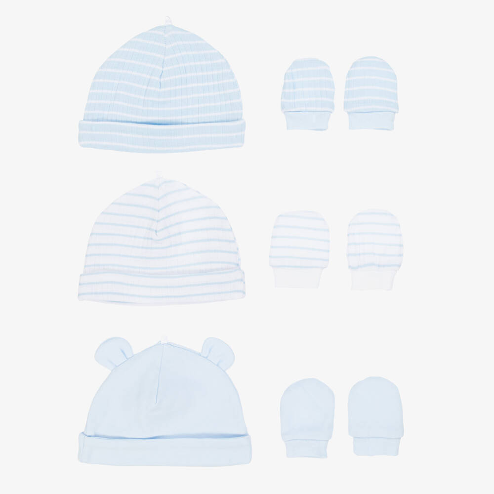 Little Me-Baby Boys Blue Cotton Jersey Hat & Mittens Set | Childrensalon