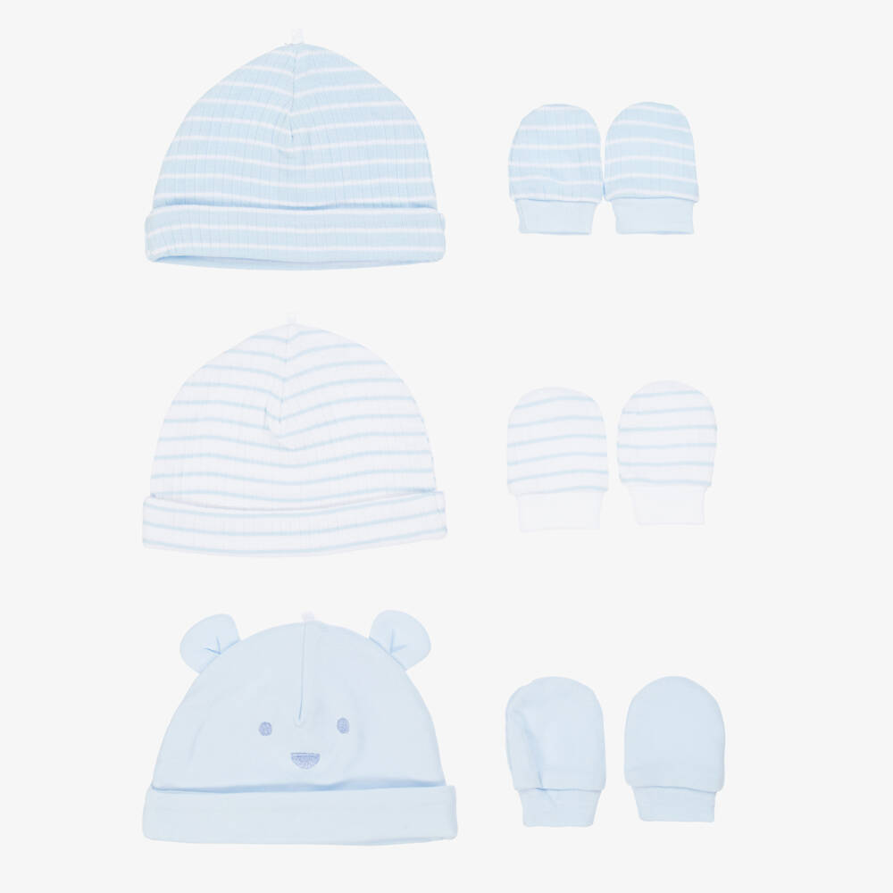 Little Me-Baby Boys Blue Cotton Jersey Hat & Mittens Set | Childrensalon