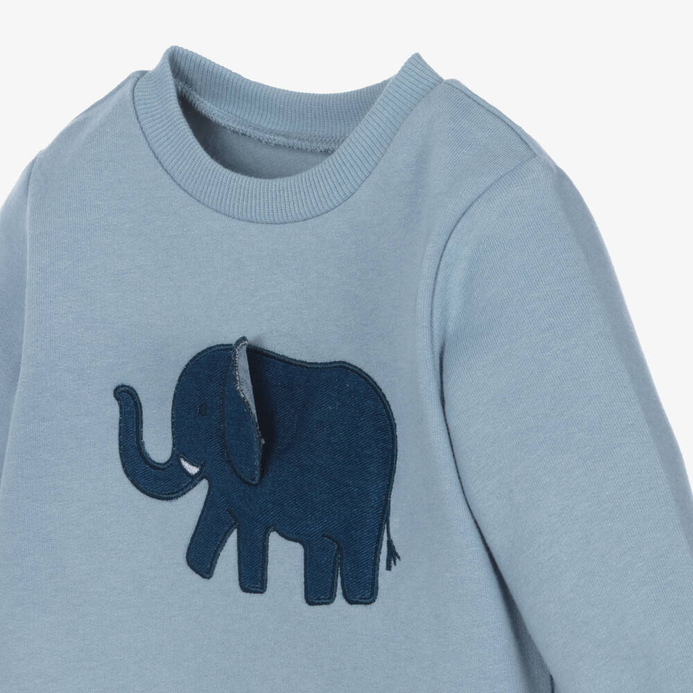 Little Me-Baby Boys Blue Denim Trouser Set with Elephant Motif | Childrensalon