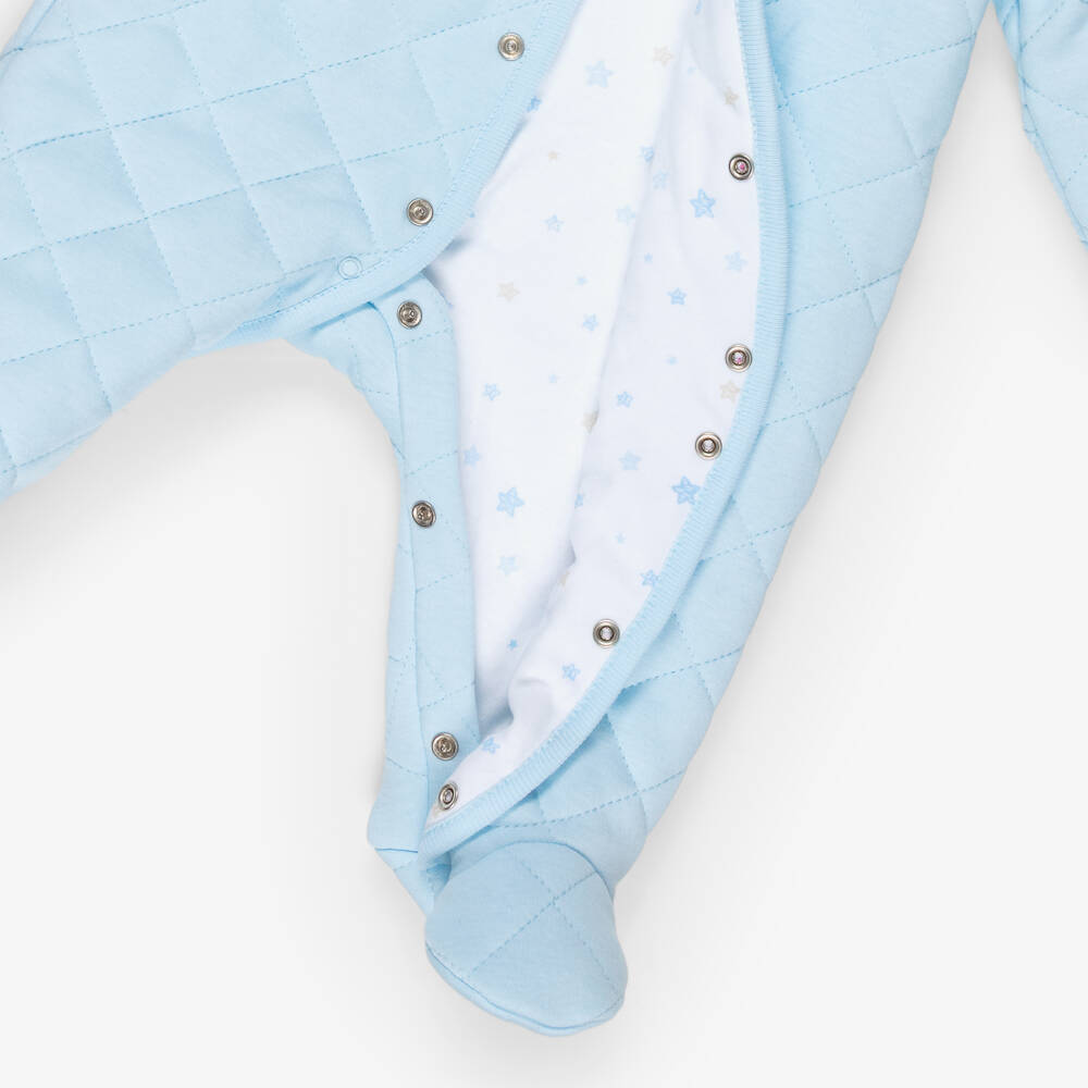 Little Me-Baby Boys Blue Diamond-Stitched Jersey Pramsuit | Childrensalon