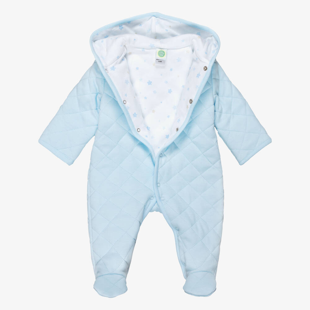 Little Me-Baby Boys Blue Diamond-Stitched Jersey Pramsuit | Childrensalon