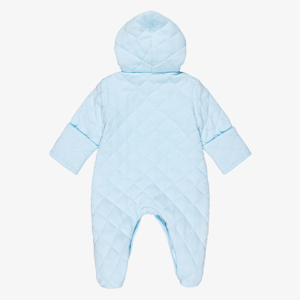 Little Me-Baby Boys Blue Diamond-Stitched Jersey Pramsuit | Childrensalon