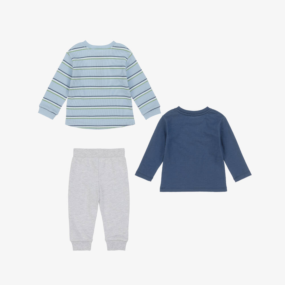 Little Me-Baby Boys Blue & Grey Cotton Space Joggers Set | Childrensalon