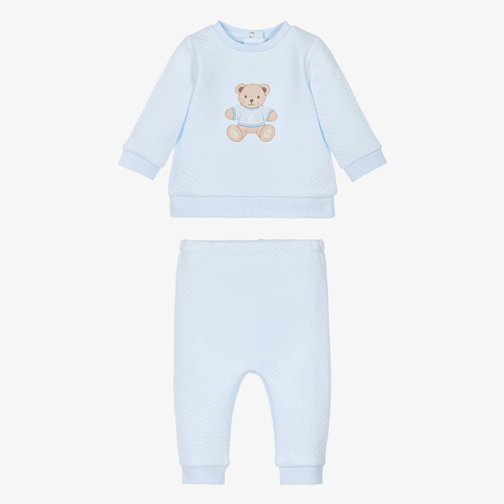 Little Me-Baby Boys Blue Jersey Tracksuit Set With Teddy Bear | Childrensalon