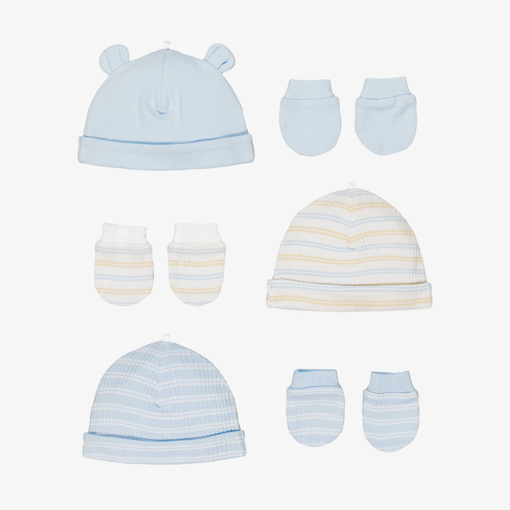 Little Me-Baby Boys Blue Organic Cotton Hat & Mittens Set | Childrensalon