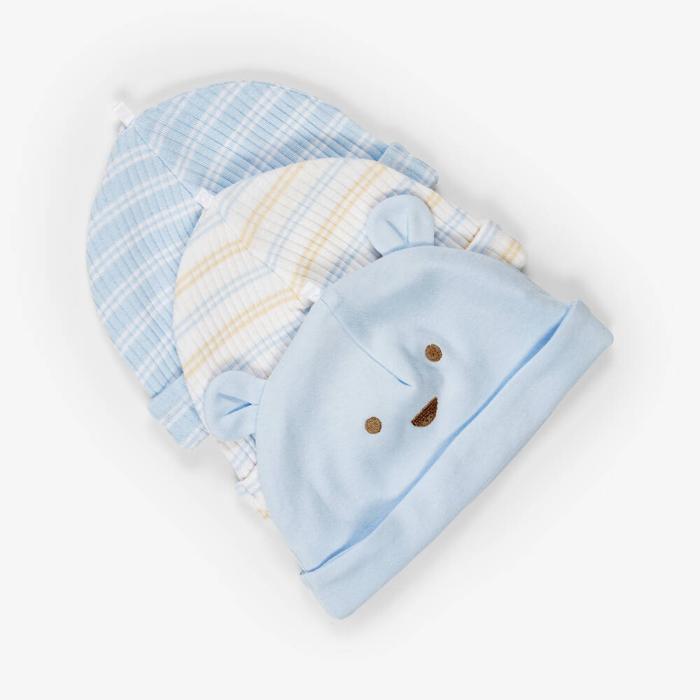 Little Me-Baby Boys Blue Organic Cotton Hat & Mittens Set | Childrensalon