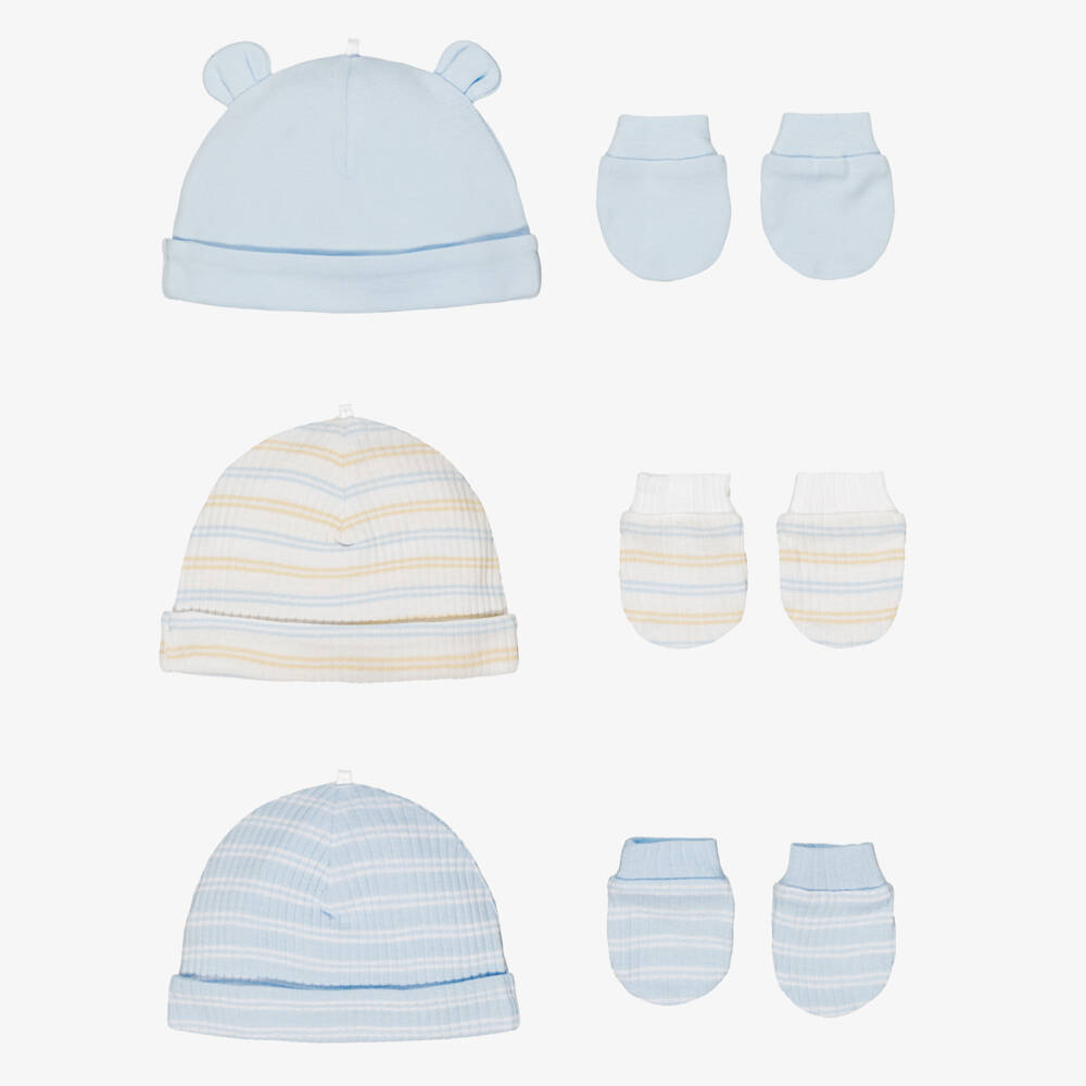 Little Me-Baby Boys Blue Organic Cotton Hat & Mittens Set | Childrensalon
