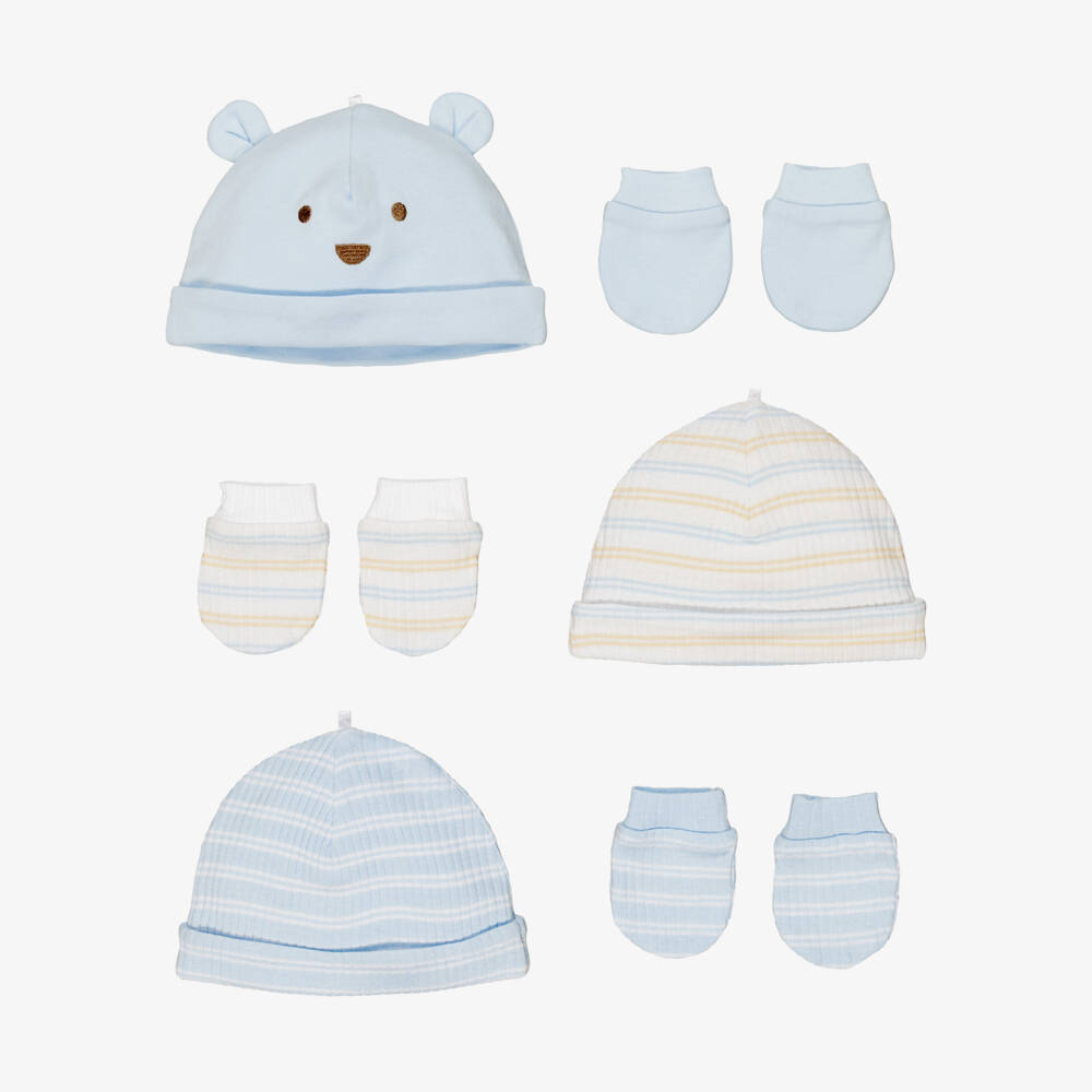 Little Me-Baby Boys Blue Organic Cotton Hat & Mittens Set | Childrensalon