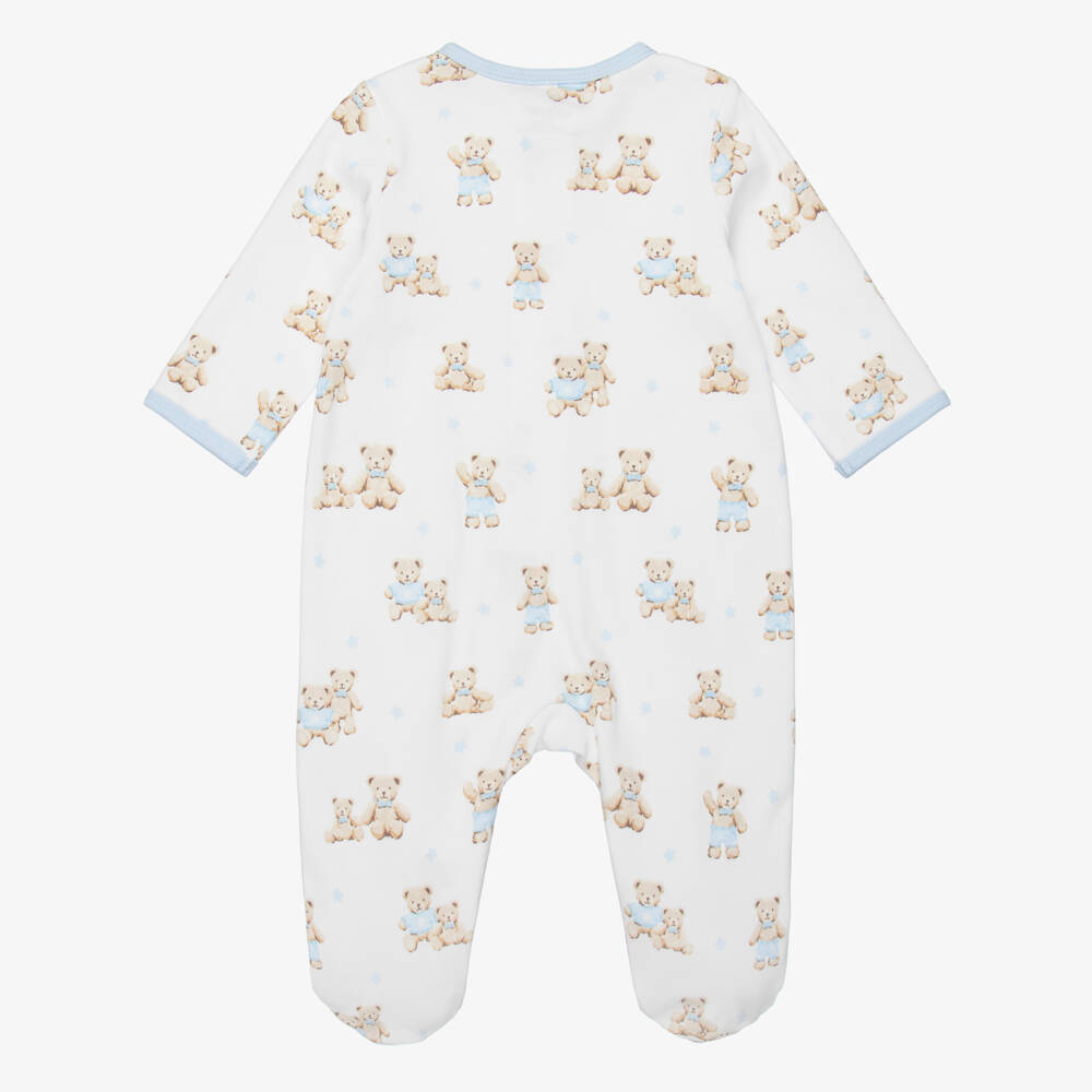 Little Me-Baby Boys Blue Organic Cotton Teddy Babygrows (2 Pack) | Childrensalon