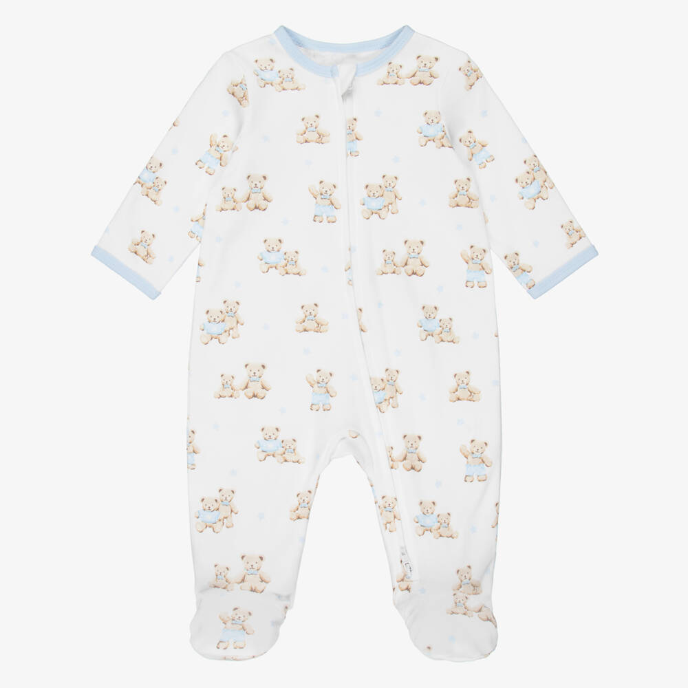 Little Me-Baby Boys Blue Organic Cotton Teddy Babygrows (2 Pack) | Childrensalon
