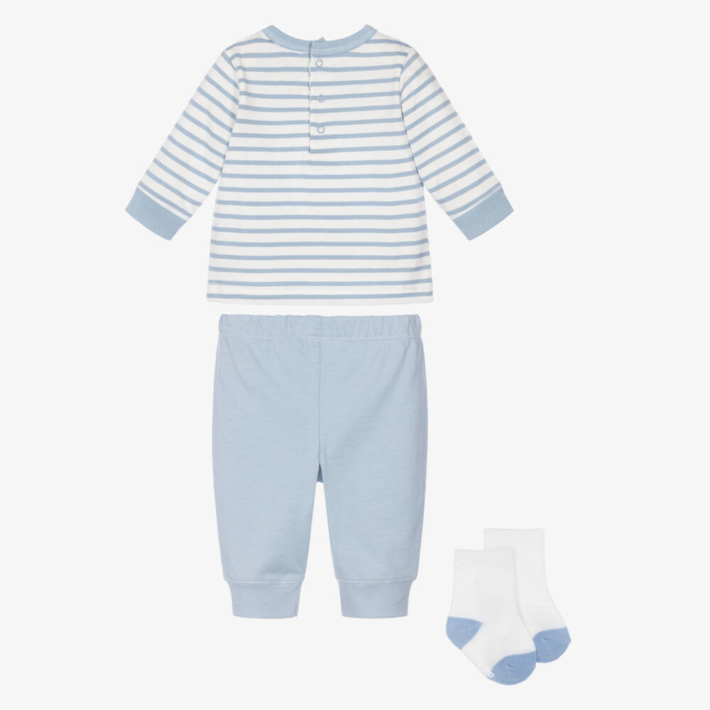 Little Me-Baby Boys Blue Striped Cotton Dog Leggings Set | Childrensalon