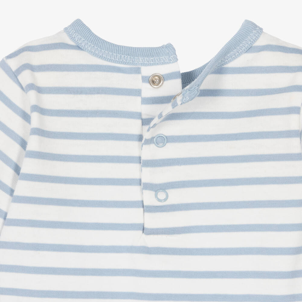 Little Me-Baby Boys Blue Striped Cotton Dog Leggings Set | Childrensalon