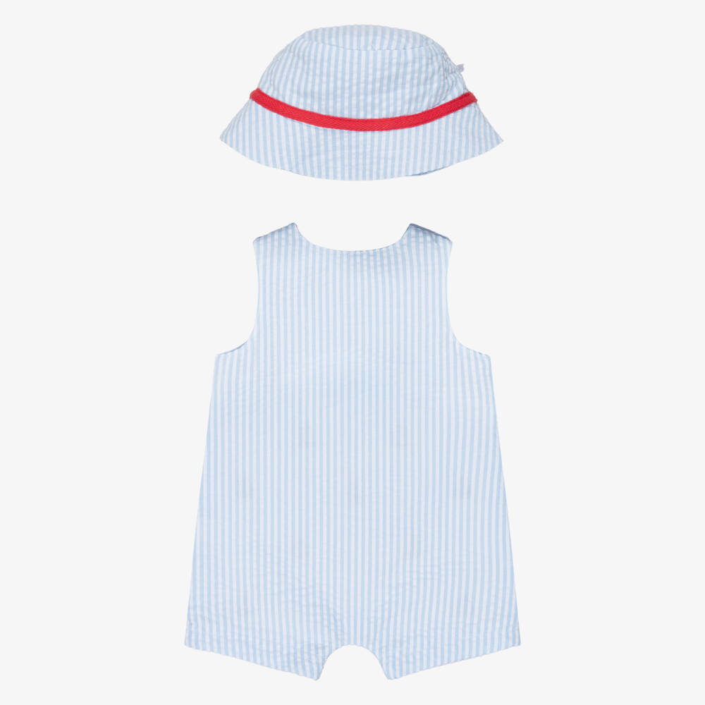 Little Me-Baby Boys Blue Striped Cotton Seersucker Shortie Set | Childrensalon
