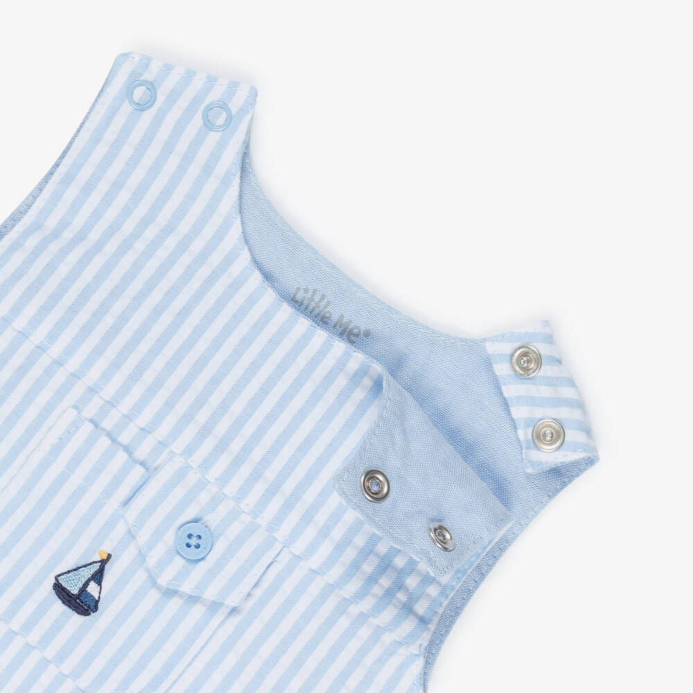Little Me-Baby Boys Blue Striped Cotton Seersucker Shortie Set | Childrensalon