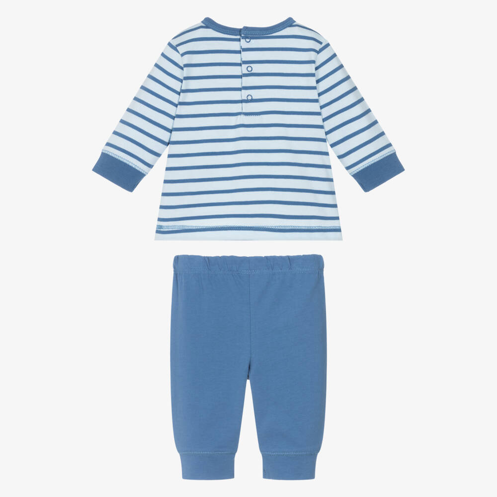 Little Me-Baby Boys Blue Striped Cotton Trouser Set | Childrensalon