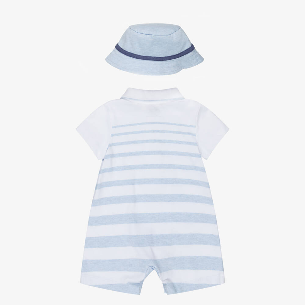 Little Me-Baby Boys Blue Striped Cotton Whale Shortie Set | Childrensalon